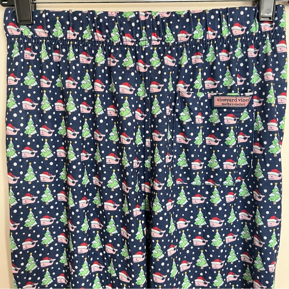 Vineyard Vines Santa Whale Christmas Sleep Bottoms pajama pants Blue Sz L Kid PJ - Picture 8 of 9
